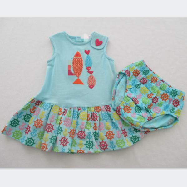 Cute Fish Puff Print Jersey Top Baby Girl Two Piece Sets All Over Print Jersey