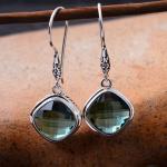 925 Silver Square Synthetic Siopside Pendant Dangle Earring (060250)