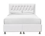 Tufted Diamond Buttons Upholstery Platform Bed Frame White Faux Leather