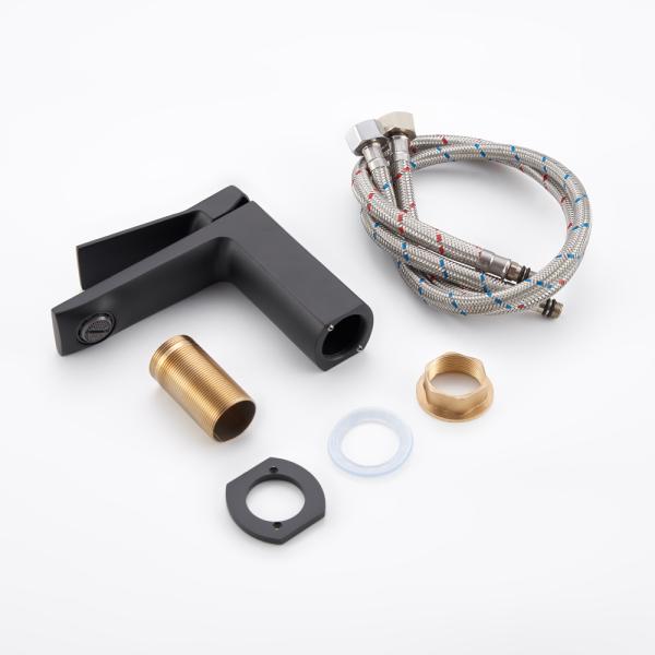 Brass Modern Single Hole Single Handle Basin Mixer in Matte Black Grey