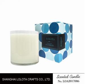 Wholesale Scented white bottle soy wax candle with blue color folding box from china suppliers