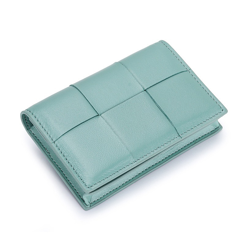 Material Knitting Short Wallet for Women Genuine Sheepskin Leather Zipper Coin Purse Female Fashion Money Clip