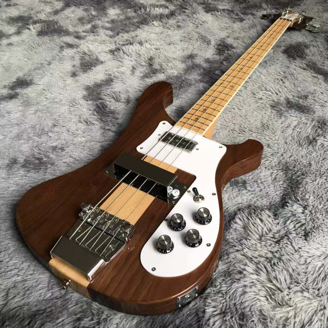 Custom Walnut Wood Neck Through Body Electric Bass with Active Pickup 4 Strings