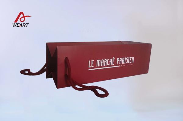 Quality Recycled Custom Printed Paper Bags Promotional For Red Wine With Cotton Handle for sale