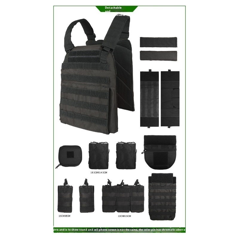 All - protective Tactical Vest for Outdoor Military Enthusiasts, MOLLE - modular Camouflage Waistcoat in Black, Complete Set of Equipment