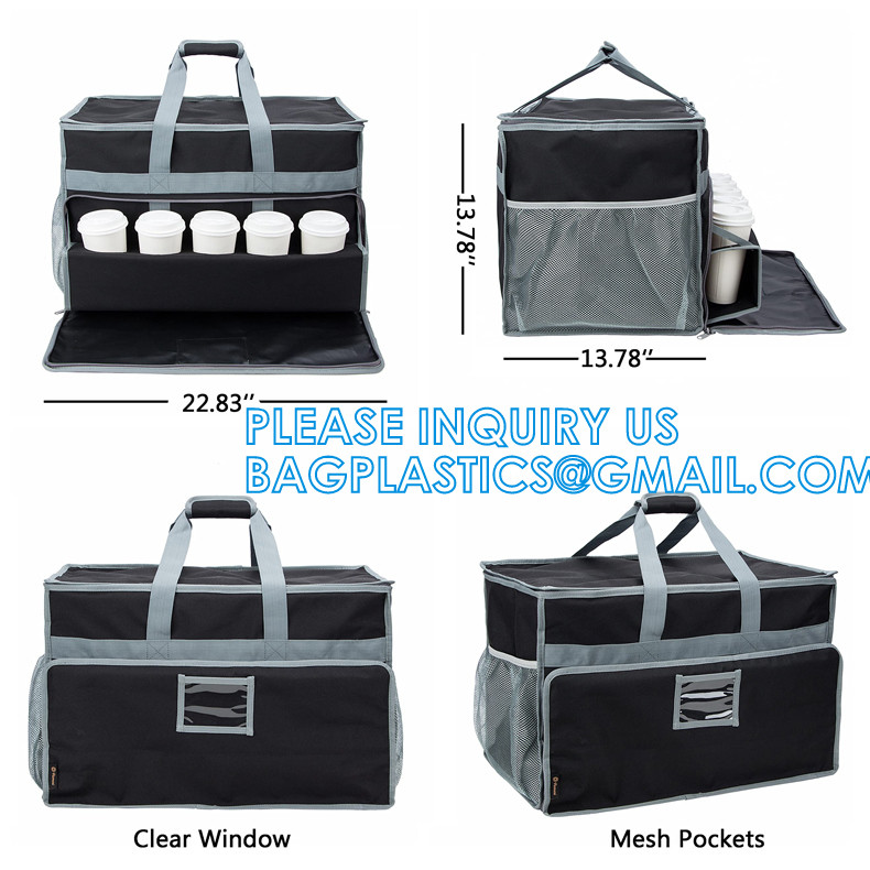 Insulated Food Delivery Bag with Support Frame and Plastic Bottom Plate,Grocery Delivery Bag for Catering