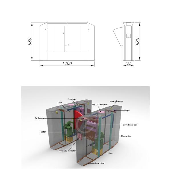 IP54 PMMA High Security Flap Barrier 570mm Lane With LED Light