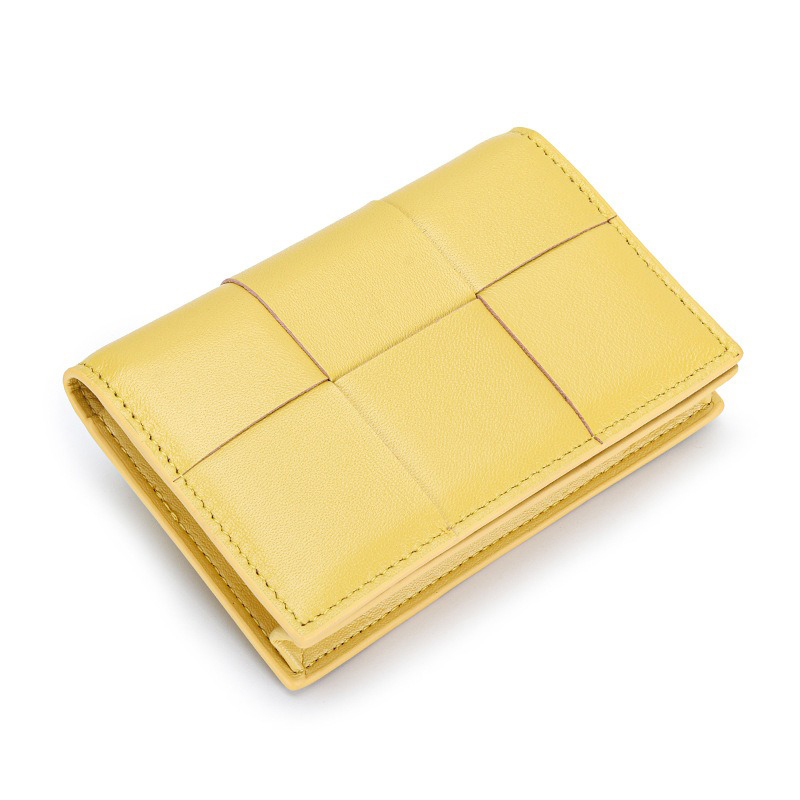Material Knitting Short Wallet for Women Genuine Sheepskin Leather Zipper Coin Purse Female Fashion Money Clip