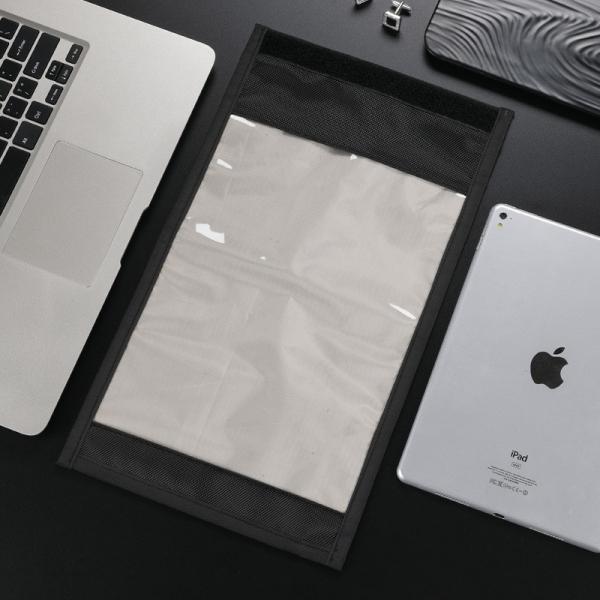 anti electromagnetic radiation translucent RFID shielding signal stop tablet bag with velcro