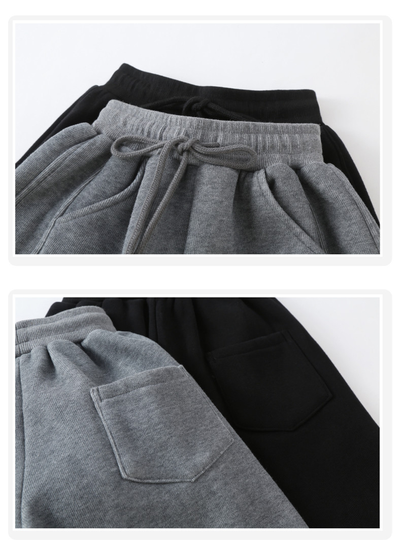 Thickened Warm Casual Grey Black Childrens Joggers Cartoon Bear Pattern
