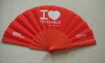 23cm promotion fabric folding fan with plastic ribs and printed fabric , perfect