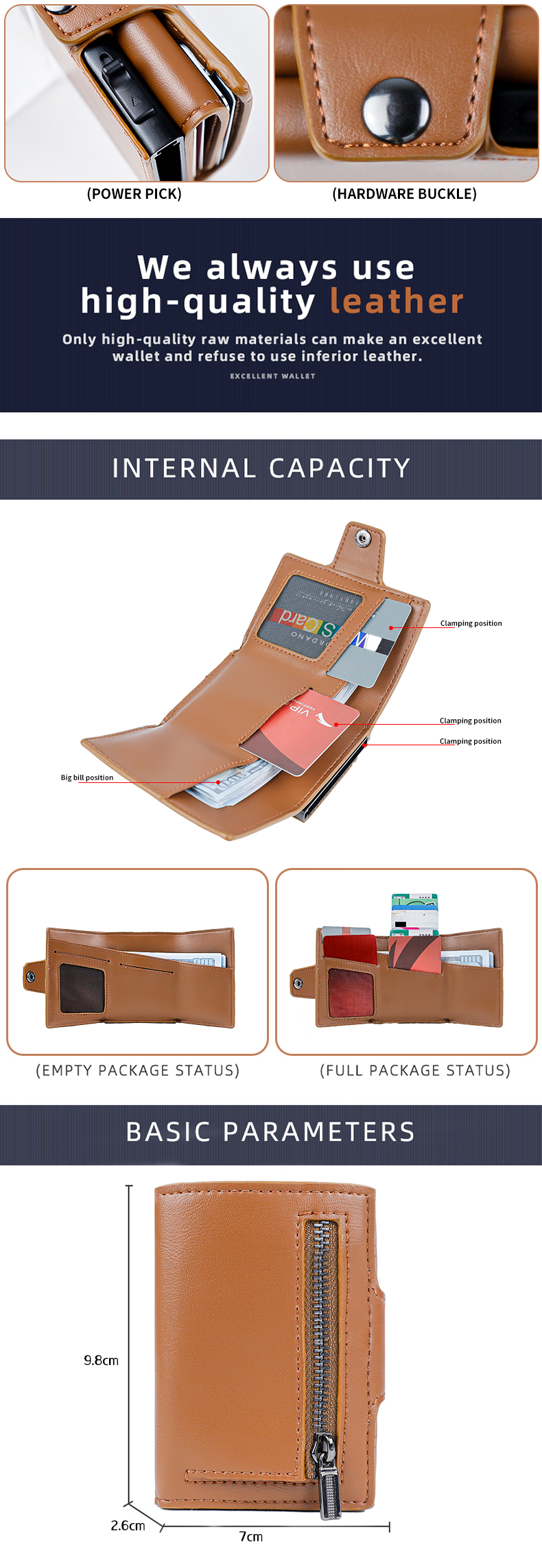 Custom Logo Travel Minimalist Metal Wallet with RFID Blocking and Auto Pop Up Feature