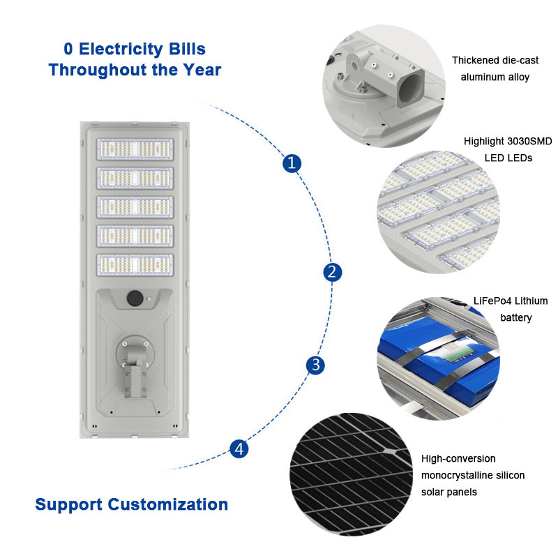 180lm/W Ip65 Integrated All In One LED Solar Street Light With Pole Mount Interface Diameter 60/76mm Optional