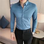 Men's Fashionable Business Casual Shirt Plain Solid Long Sleeve Slim Fit Office
