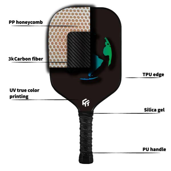 16mm Thick PP Honeycomb Core Carbon Fiber Pickleball Racket with Weight of 230g±10g