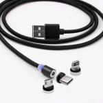 LED Fast Charging Magnetic Cable Multi Charger Type C With 360 Degree Rotation