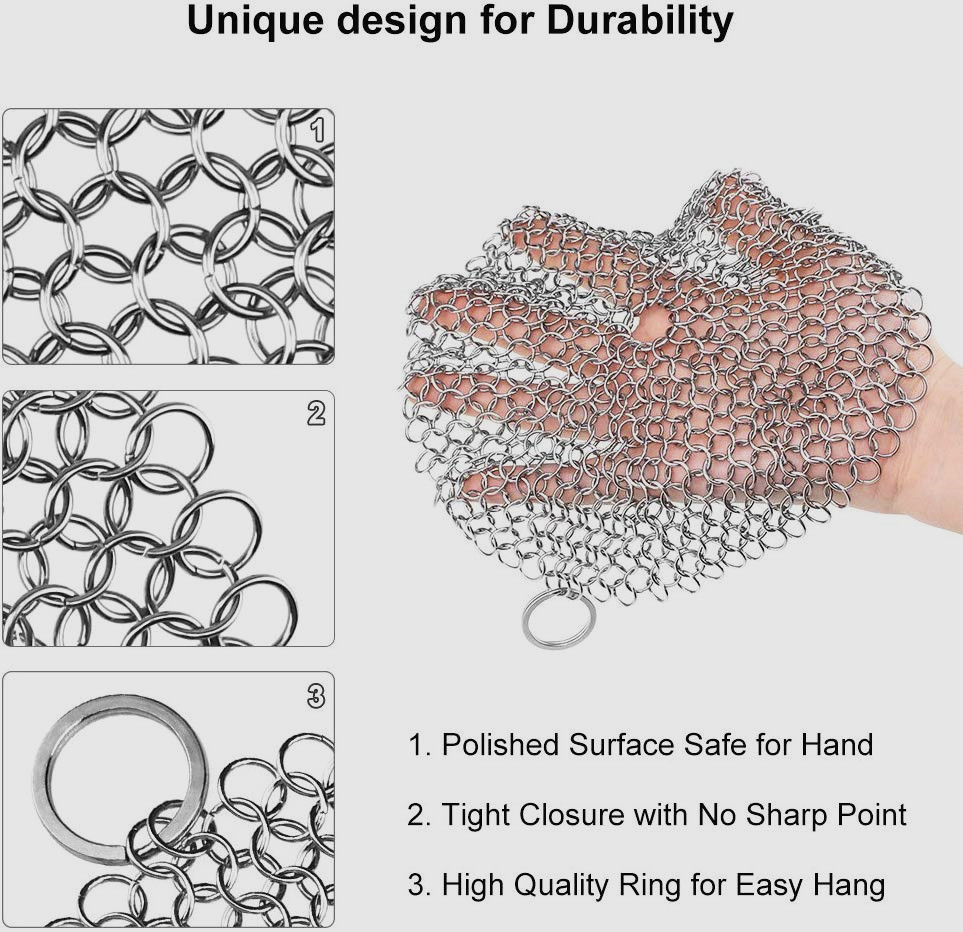 7"x7" Round Square Single Ring Mesh Chain Mail Scrubber For Pot Cleaning