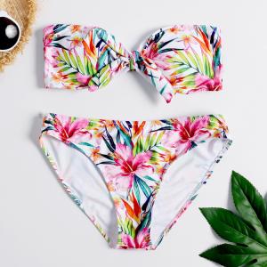 Wholesale Tiered Layer Tie a Knot Front Top With Low waist Bikini swimsuit high cut from china suppliers