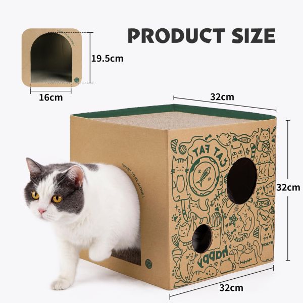 Easy Fold Corrugated Playhouse for Pets Eco-Friendly Foldable Paper Cat Scratch Cardboard House Indoor
