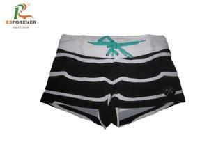 Wholesale White Striped Black Short Board Shorts For Women , Ladies Board Shorts Digital Printing from china suppliers