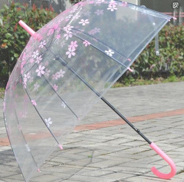 Pink Dome See Through Umbrella , Floral Collapsible Bubble Umbrella Automatic