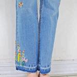 Blue Casual Embroidered Loose Fit Stretch Jeans Middle Versatile Style Bell