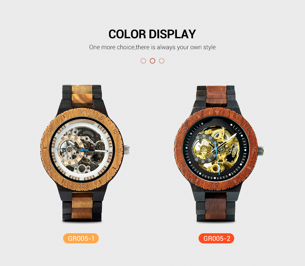 Japanese 47.9mm Wooden Mechanical Watch 3BAR Luminous Swiss Wood