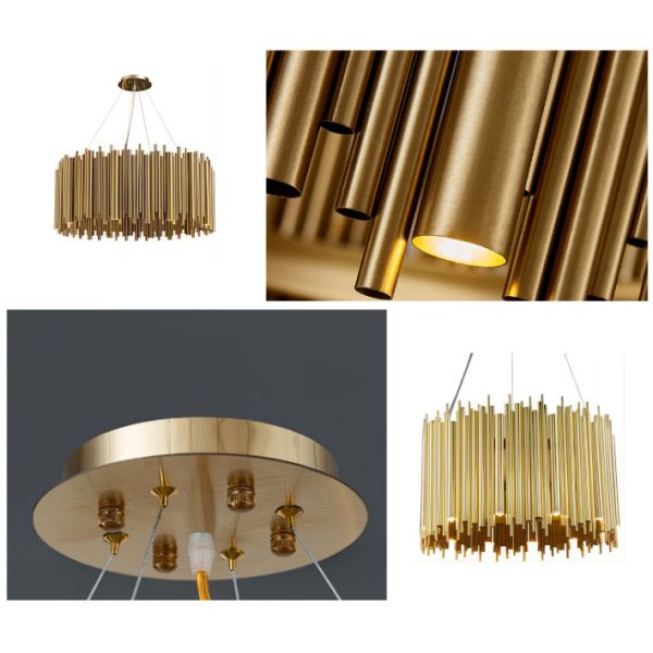 Copper Body Material Pendant Chandelier Lights Dramatic Pipe Design