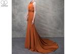 Orange Mermaid Ladies Party Wear Gown Long Tail Blue Beads Hanging Neck