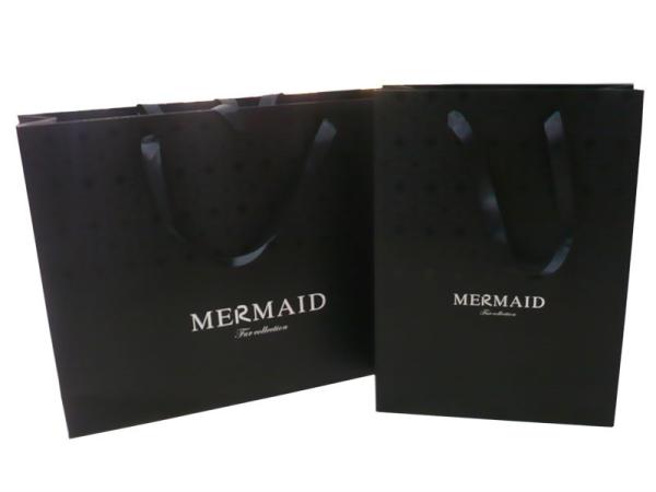 Mermaid 1c+1c Printing Black 250g Paper Shopping Bags With Metal Tops Ribbon