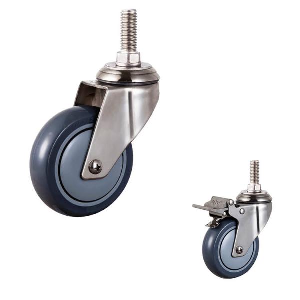5 Inch Soft Wheel 130kg Capacity Threaded Stem Swivel Medium Duty PU 304SS