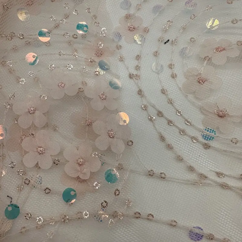 New Fashion 100%polyester 70gsm Mesh Lace Sequin Embroidery Fabric For Women Stage Clothing