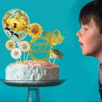 Birthday Paper Fans Banner Confetti Balloon Fireworks Golden Cupcake Topper For
