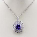 925 Silver 9mmx11mm Oval Amethyst Cubic Zircon Pendan Silver Chain Necklace