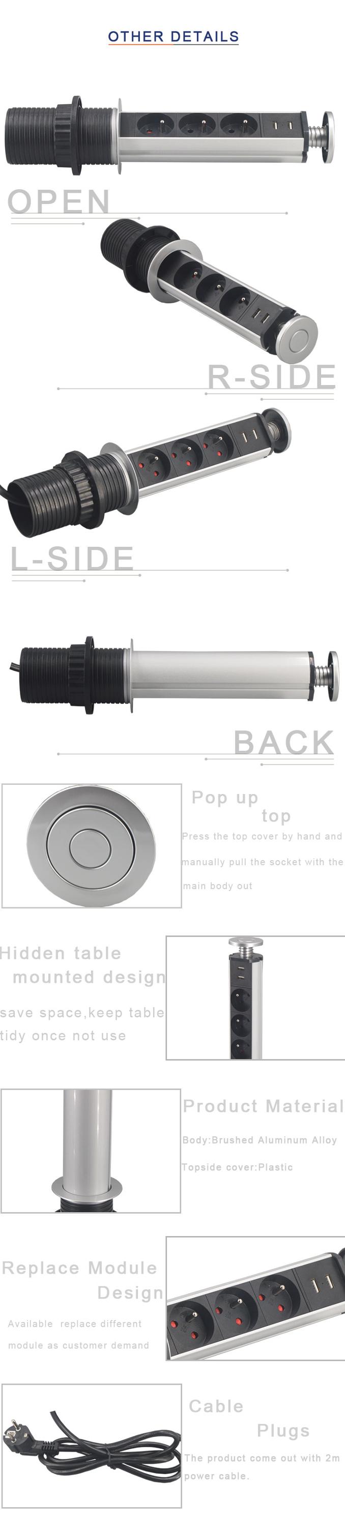 Europe popular usb charger pop up power socket for kitchen