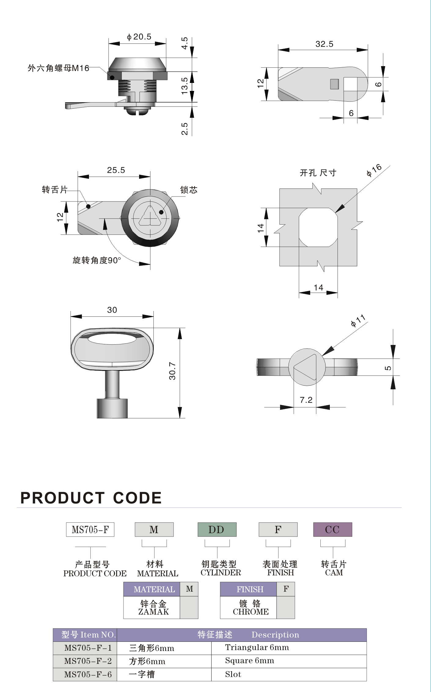 ISO Quarter Turn Lock Chrome Plating Industrial Electrical Cabinet Cam Locks