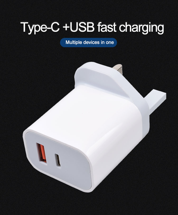UK Quick Charge 3.0 USB A USB C 20W PD Wall Charger