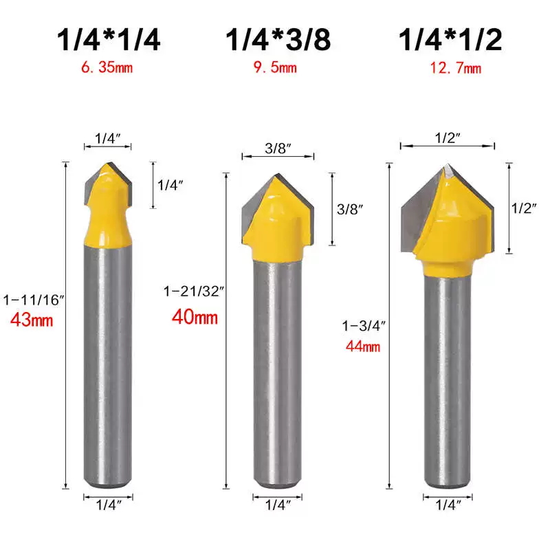 1/4 6 Shank Carbide 90 Degree ACM ACP Cutting Tools V Groove Router Bit for Aluminium