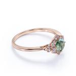 Vintage Design 4 Prong Round Shape Milky White Druzy Moss Green Agate And