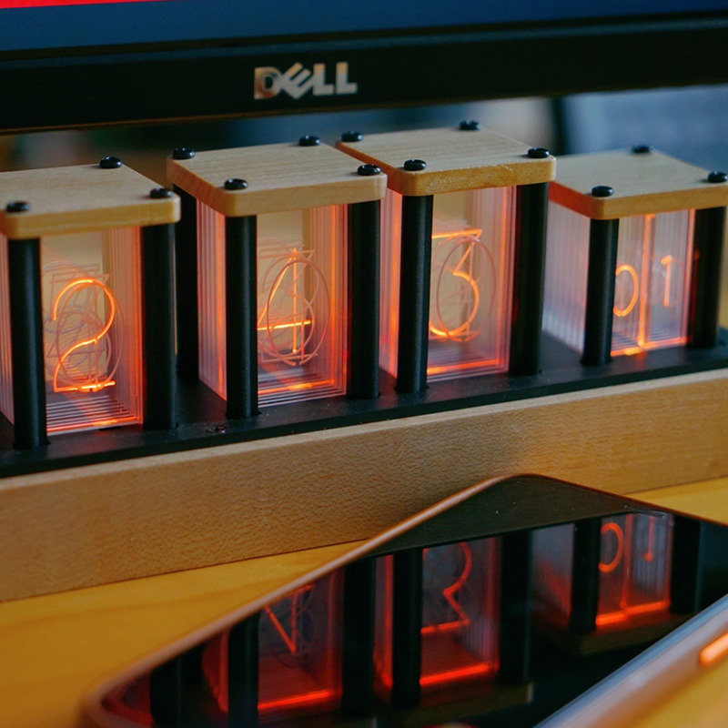 RGB Electronic Glow LED Tube Light Clock Square Shape