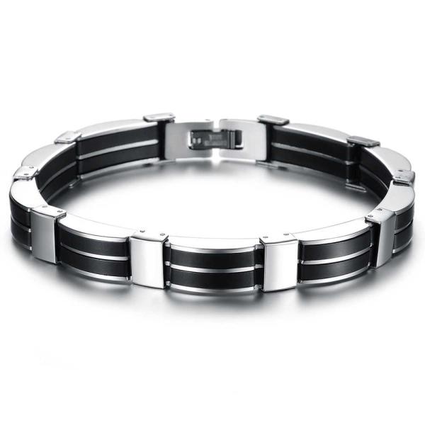 Tagor Stainless Steel Jewelry Super Fashion Silicone Leather Bracelet Bangle