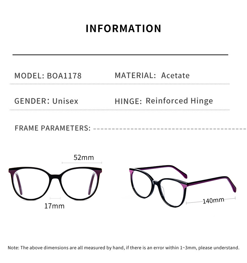 CE Certificate Acetate Eyewear Optical Glasses Frame Round Ladies
