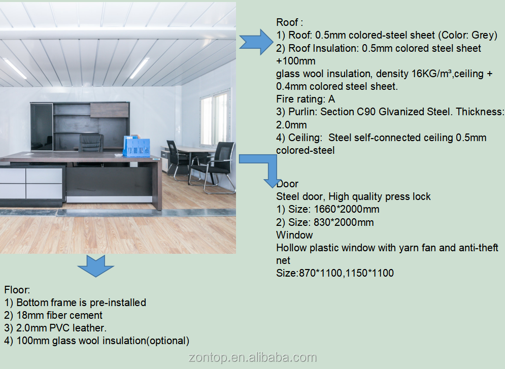 Zontop Fast Construction High Quality 20ft 40 Ft Prefab Modern Mobile Prefab Container House