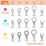 Tin Plated Fork Non Insulated Terminals Lugs AWG 22-16 16-14 12-10 260PCS