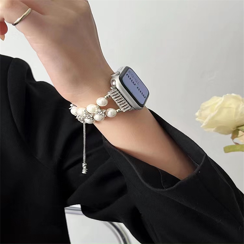OEM ODM Women Metal Diamonds Jewelry Bracelet Wrist Band Fashion Handmade Watch Straps For iWatch Series 8 7 6 5 4 3 2 1