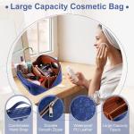 Portable Travel Cosmetic Bag Plaid Checkered Waterproof With Handle And Divider