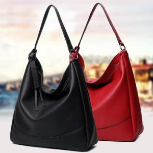 Wholesale Custom Black Leather Shoulder Handbags Cotton Lining Zinc Alloy Hardware from china suppliers