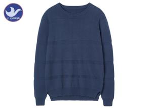 Wholesale Plain Color Stripes Blue Cable Knit Sweater Mens Round Neck Navy Stylish Jumper from china suppliers