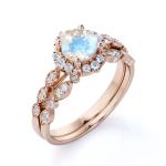 New Style 925 Sterling Silver Blue Moonstone Engagement Rings Round Moonstone