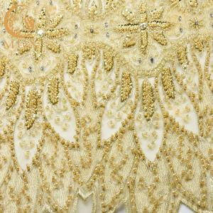 Wholesale Heavy Sequined Gold Beaded Lace Fabric Soft Handmade 80% Nylon from china suppliers